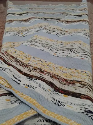 Alfombra de tela,algodón, lana beige y azul Jarapa