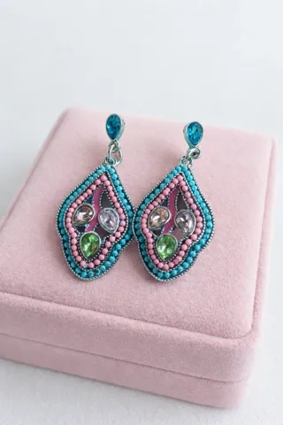 Pendientes Boho Largos Turquesa y Rosa