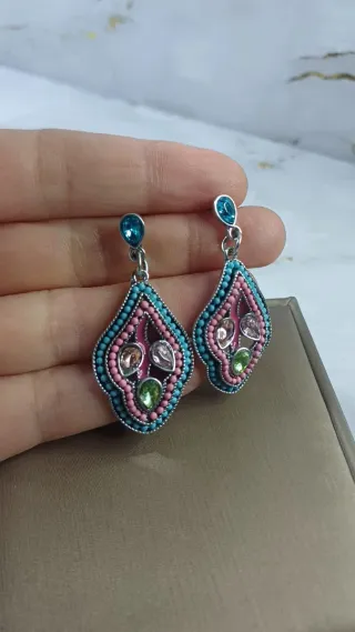 Pendientes Boho Largos Turquesa y Rosa