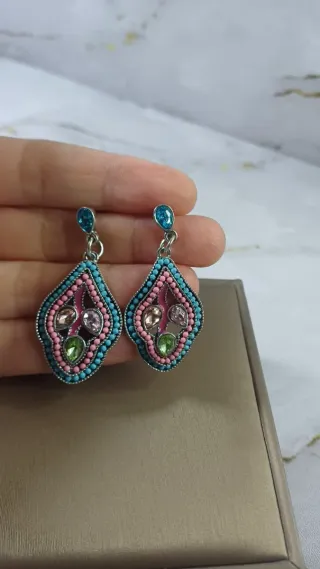 Pendientes Boho Largos Turquesa y Rosa