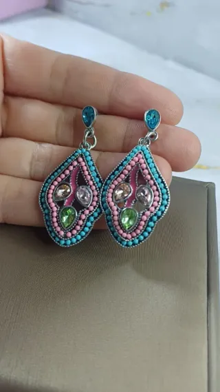 Pendientes Boho Largos Turquesa y Rosa