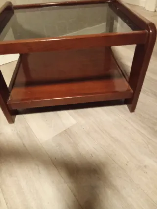 Mesa auxiliar vintage madera y cristal