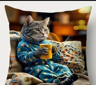 Funda de cojín gatito azul y amarillo