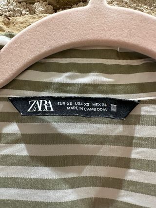 Camisa Zara Rayas Verde Oliva y Blanco