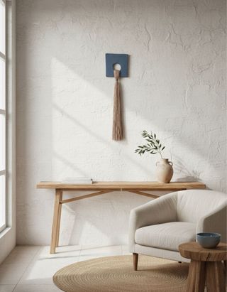 Decoración de pared azul y beige