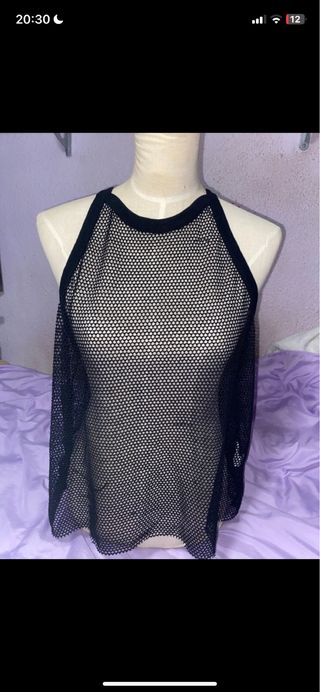 Top de rejilla negro