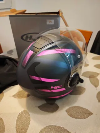 Casco Moto Jet HJC Negro y Rosa