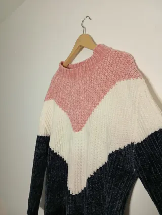 Jersey de punto chevron rosa, blanco y azul