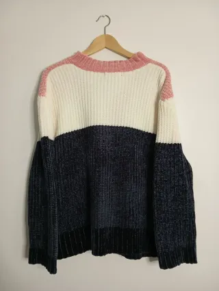 Jersey de punto chevron rosa, blanco y azul