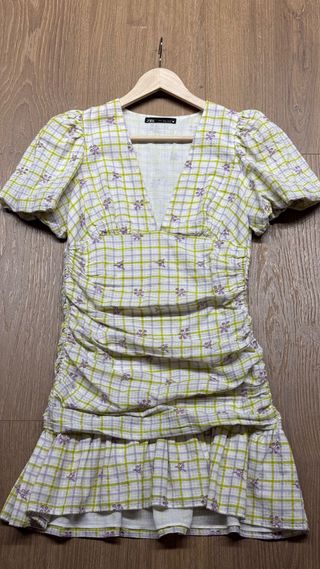 Vestido ZARA cuadros verde y morado