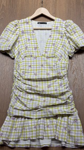 Vestido ZARA cuadros verde y morado