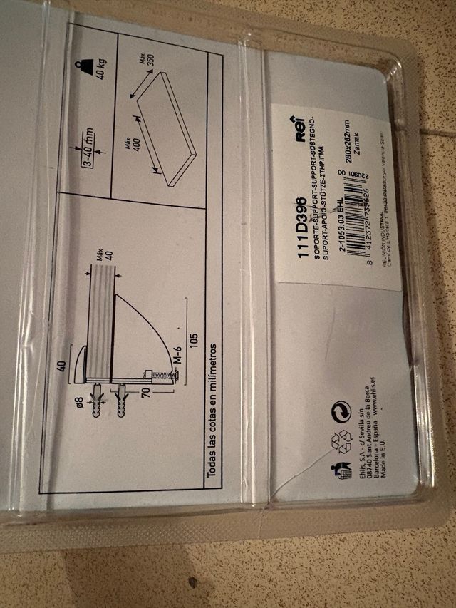 Soporte metálico EHL regulable para estante