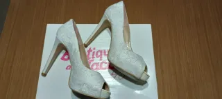 Zapatos de Novia Blancos Encaje Peep Toe