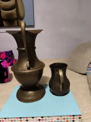 Set 2 Jarras Cobre Antiguas Con Asa