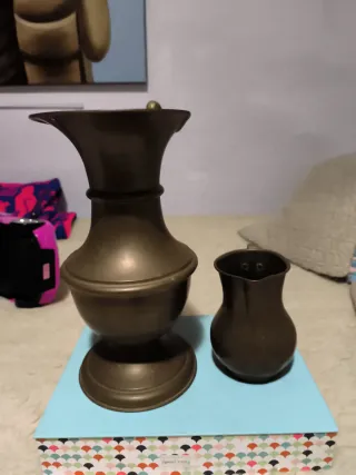 Set 2 Jarras Cobre Antiguas Con Asa