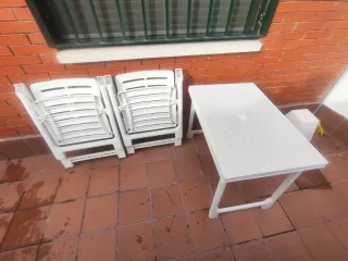 Mesa y 2 Sillas Terraza Plástico Blanco