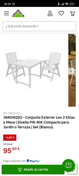 Mesa y 2 Sillas Terraza Plástico Blanco