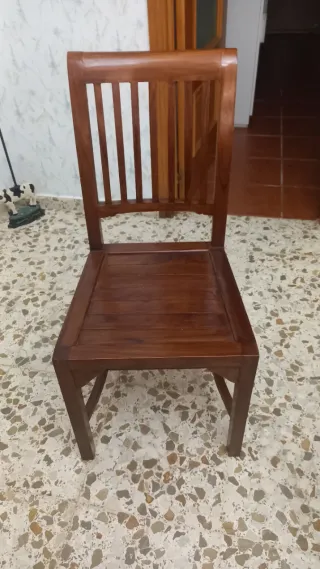 Mesa comedor y 4 sillas madera teca y mármol