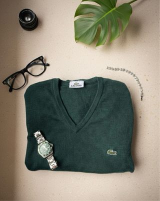 Jersey Lacoste Lana Verde Bosque Vintage Talla M