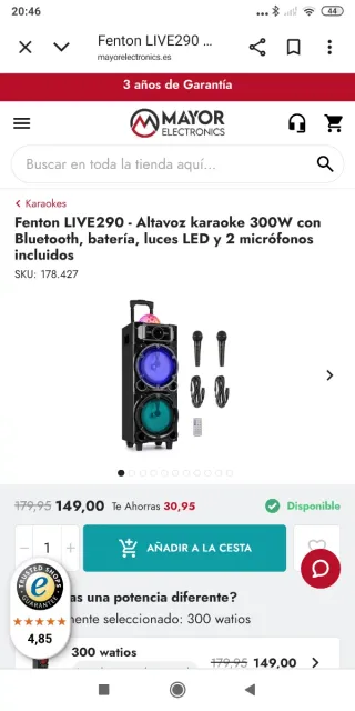 Altavoz Fenton Live 290 Karaoke 300W