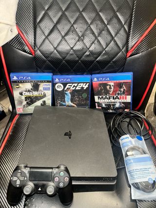 PS4 Slim Negra + 3 Juegos + Mando + Cables