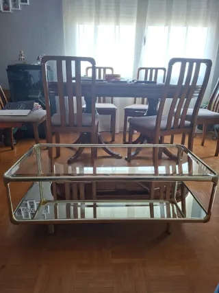 Mesa de centro cristal y metal dorado