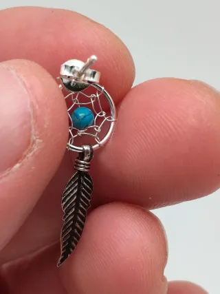 Pendientes Plata 925 Aro y Pluma Turquesa