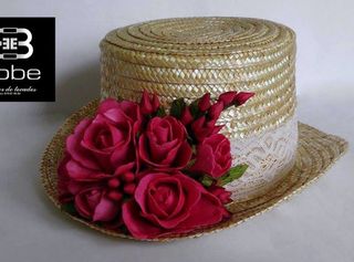 Sombrero Canotier Copa Alta Flores Rosas