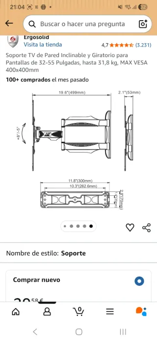 Soporte pared TV 32"-55"