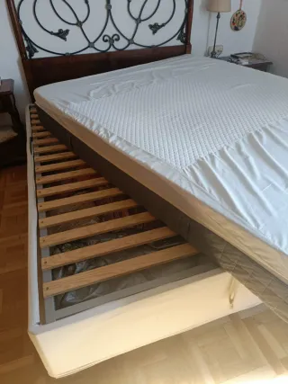 Cama 150x190, somier abatible, colchón y topper