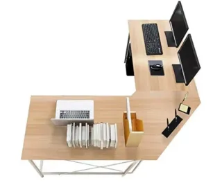 Mesa de escritorio en L madera y metal