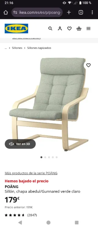 Silla Poäng Ikea Madera y Tela