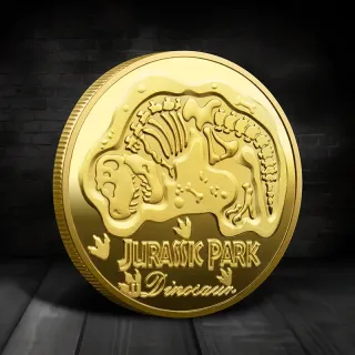 JURASSIC PARK MONEDA BAÑADA EN ORO 40MM
