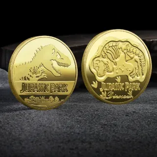 JURASSIC PARK MONEDA BAÑADA EN ORO 40MM