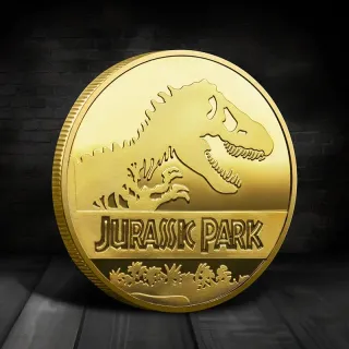 JURASSIC PARK MONEDA BAÑADA EN ORO 40MM