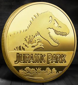 JURASSIC PARK MONEDA BAÑADA EN ORO 40MM