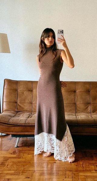 Vestido Zara Marrón Encaje Talla S