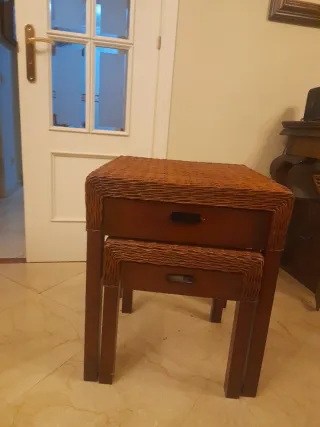 Mesas Nido Mimbre y Madera Marrón