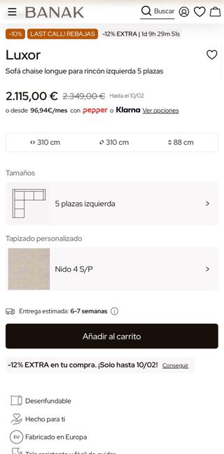 Sofá Rinconera Beige Tela