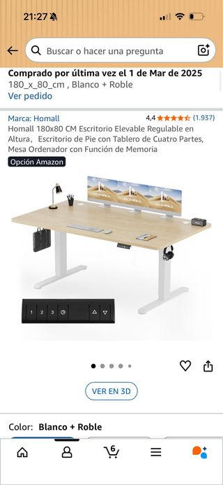 Mesa de escritorio elevable 180 x 80