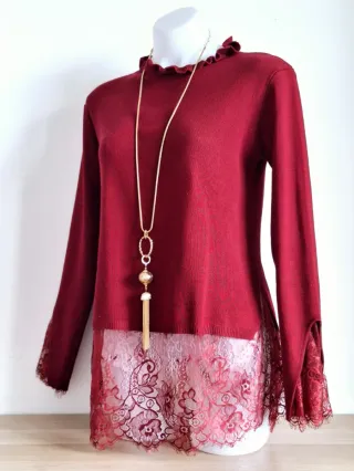 Jersey Mujer Encaje Borgoña