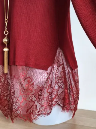 Jersey Mujer Encaje Borgoña
