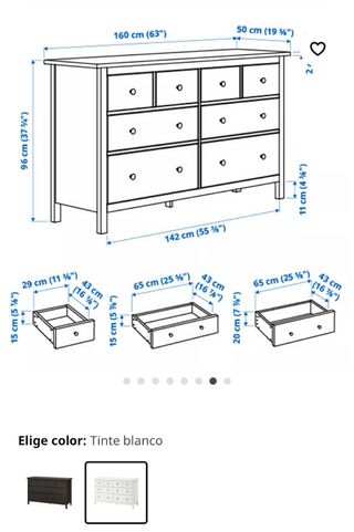 Cómoda 8 cajones blanca. Modelo Hemmes