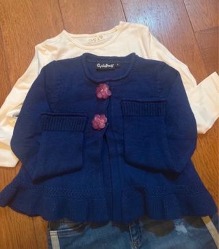 Completo bambina 6 anni: cardigan, gonna, t-shirt