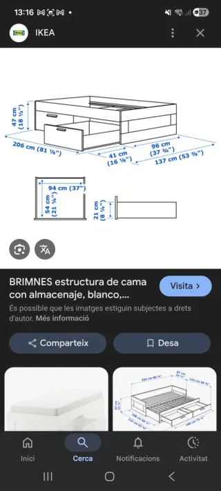 BRIMNES Extructura cama  y somier laminas Lónset