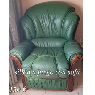 Sofá de piel verde 3 plazas