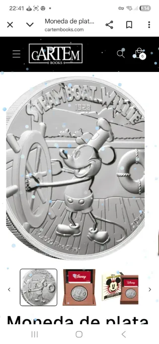 Moneda de Plata Disney Steamboat Willie