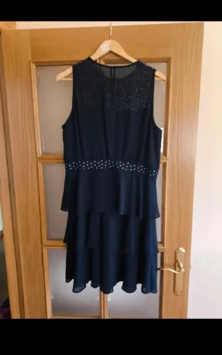Vestido azul marino con bordados plateados