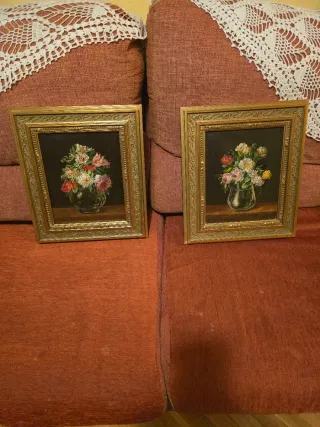 Cuadros al óleo de flores en madera c/u 25 euros