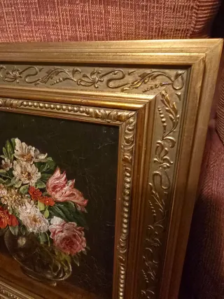 Cuadros al óleo de flores en madera c/u 25 euros